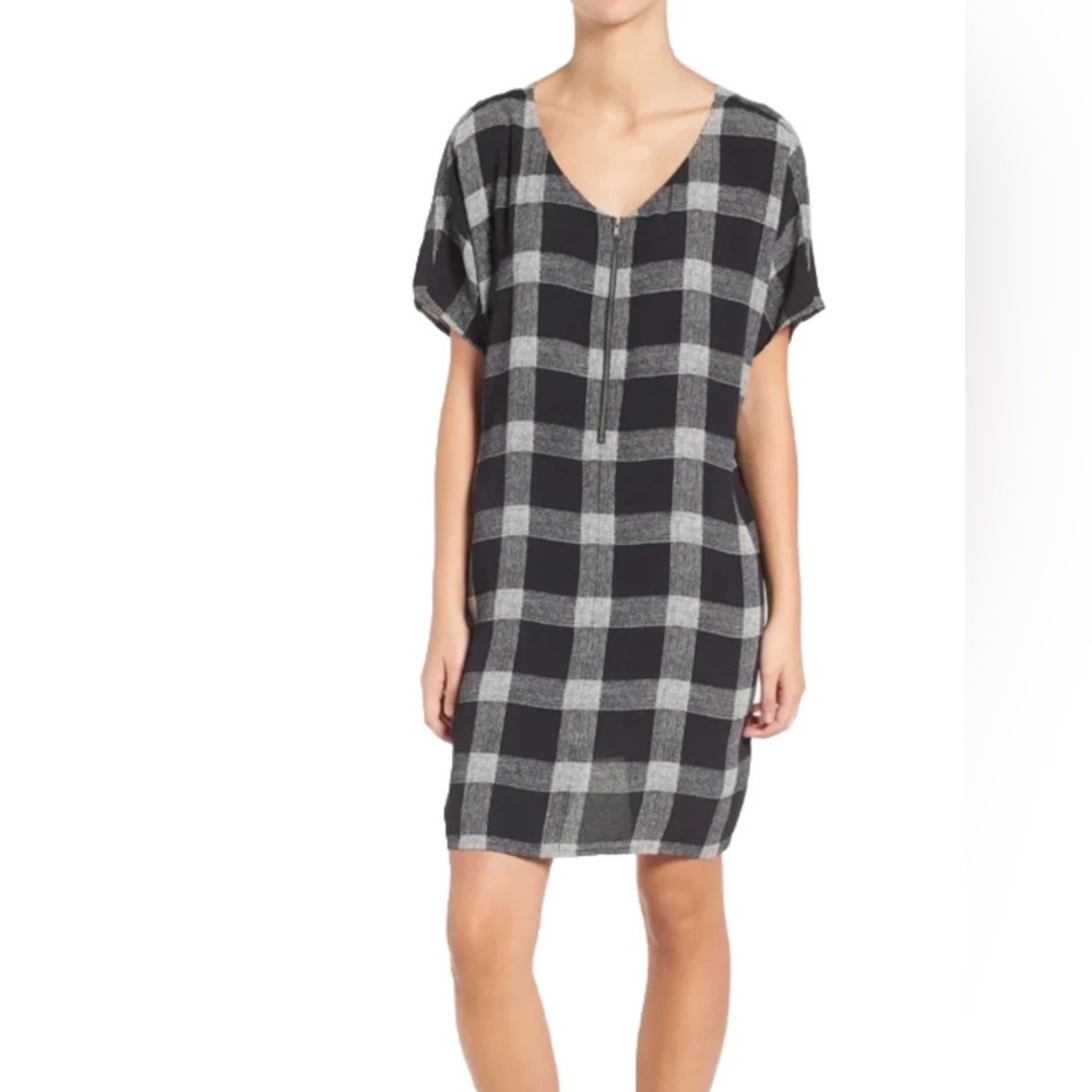 Madewell Black buffalo check Plaid V-Neck Shift Dress medium